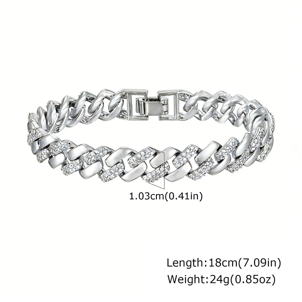 Stackable Chunky Chain Bracelet – 14K Gold Plated with Cubic Zirconia