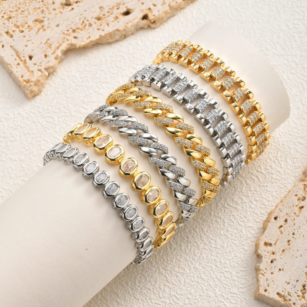 Stackable Chunky Chain Bracelet – 14K Gold Plated with Cubic Zirconia