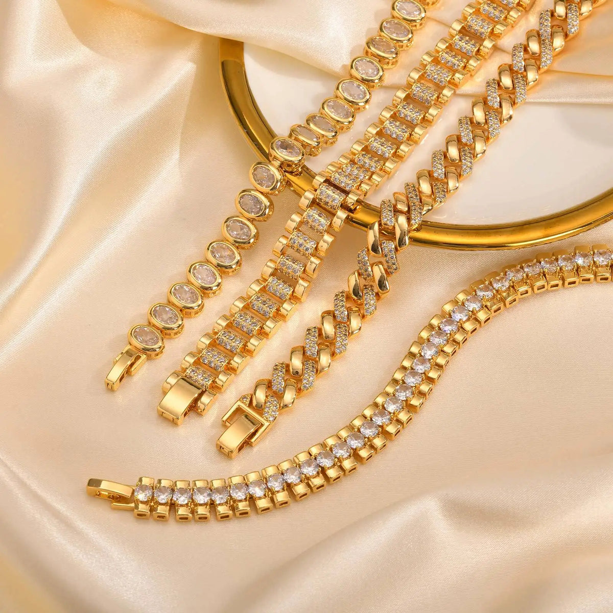Stackable Chunky Chain Bracelet – 14K Gold Plated with Cubic Zirconia
