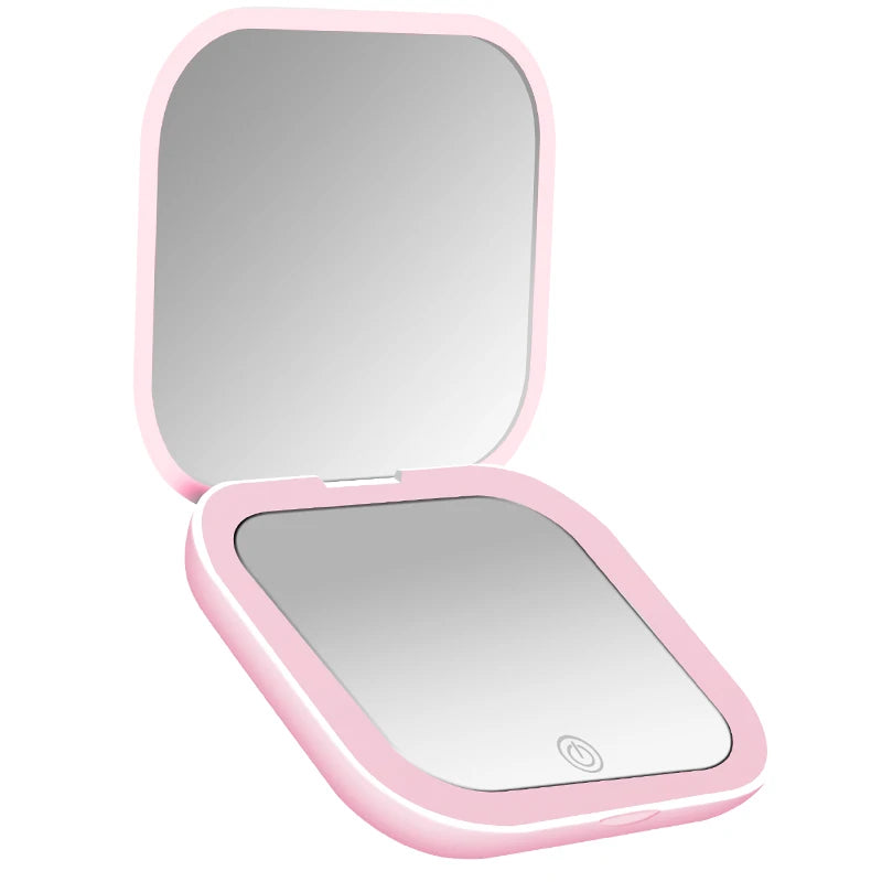 LED Compact Makeup Mirror with Lights – Portable Folding Travel Mirror
