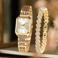 Women's Rectangular Quartz Watch & Rhinestone Bracelet Set – Roman Dial