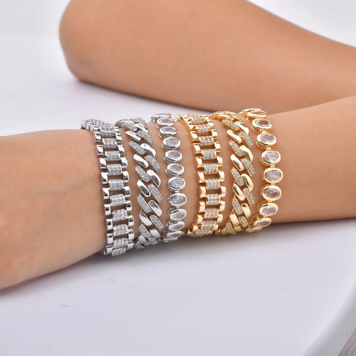 Stackable Chunky Chain Bracelet – 14K Gold Plated with Cubic Zirconia