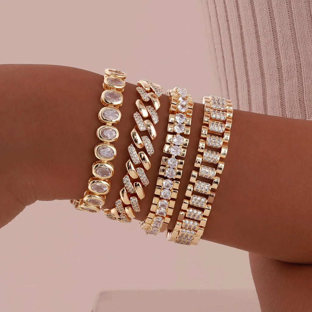 Stackable Chunky Chain Bracelet – 14K Gold Plated with Cubic Zirconia